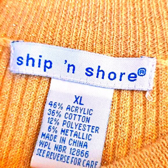 Ship n Shore Women's Pullover Top Yellow Sleeveless Sparkle Knit Metallic XL - Picture 4 of 5